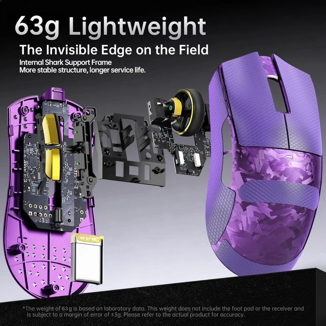 Alt view image 7 of 7 - X11Ultra 8K Carbon Fiber Tri Mode Wireless Gaming Mouse-Purple