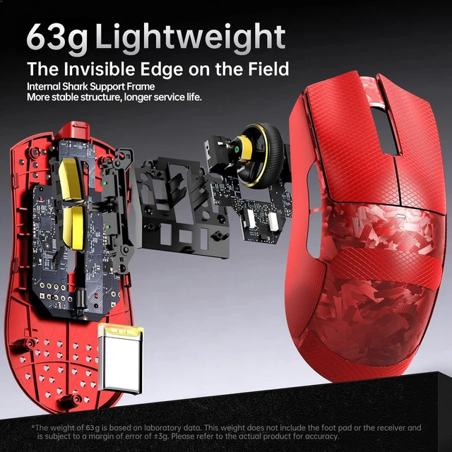 Alt view image 7 of 7 - X11 Ultra 8K Carbon Fiber Tri Mode Wireless Gaming Mouse-Red