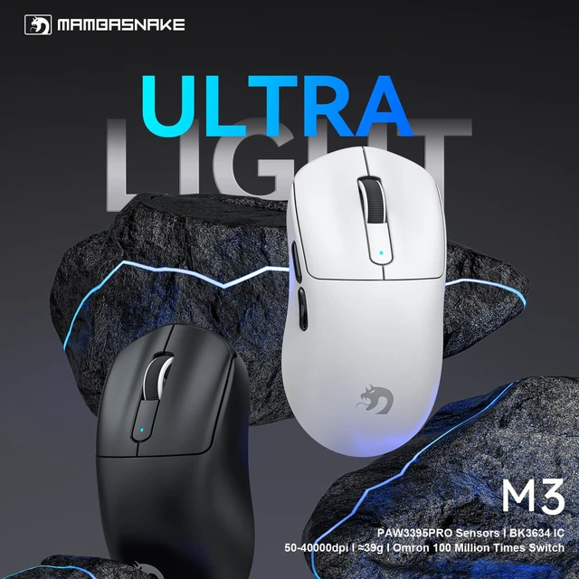 Alt view image 2 of 7 - M3 Ultralight 39g Tri Mode 40K DPI Wireless Gaming Mouse-White