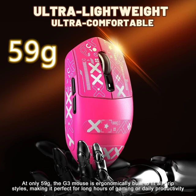 Alt view image 4 of 7 - Attack Shark G3 Ultralight 59g Wireless Gaming Mouse-Red+Tape