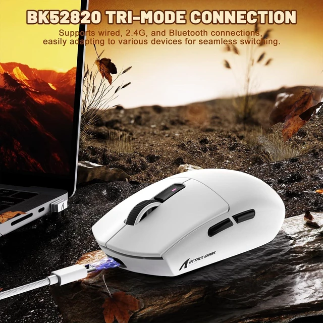 Alt view image 2 of 7 - Attack Shark G3 Ultralight 59g Wireless Gaming Mouse-White