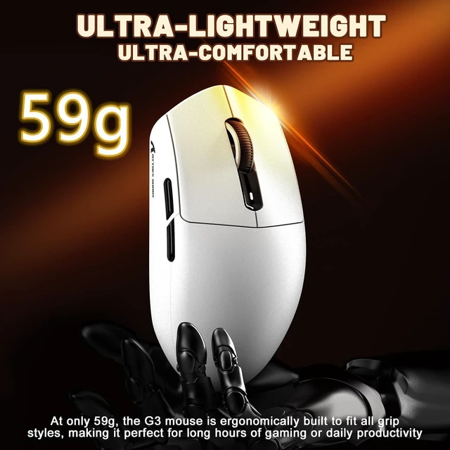 Alt view image 4 of 7 - Attack Shark G3 Ultralight 59g Wireless Gaming Mouse-White