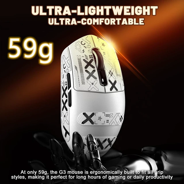Alt view image 4 of 7 - Attack Shark G3 Ultralight 59g Wireless Gaming Mouse-White+Tape