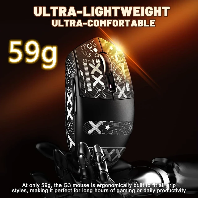 Alt view image 4 of 7 - Attack Shark G3 Ultralight 59g Wireless Gaming Mouse-Black+Tape