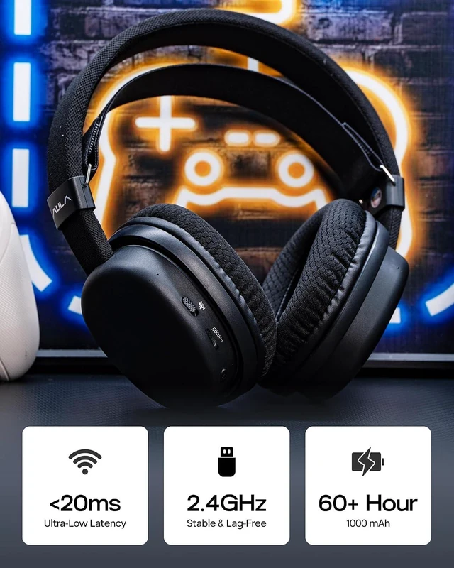 Alt view image 3 of 7 - Aula G7 Wireless Gaming Headset for PS4/PS5/PC/Switch, Over-Ear Headphones with Detachable Noise Canceling Mic, RGB, Surround Sound, 60H Battery, 2.4GHz/BT/Wired (Black)