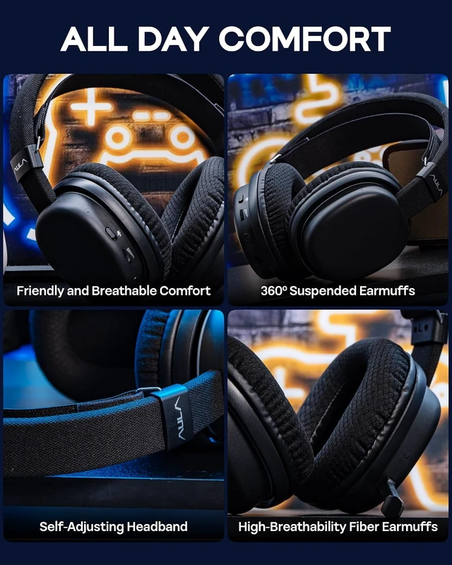 Alt view image 7 of 7 - Aula G7 Wireless Gaming Headset for PS4/PS5/PC/Switch, Over-Ear Headphones with Detachable Noise Canceling Mic, RGB, Surround Sound, 60H Battery, 2.4GHz/BT/Wired (Black)
