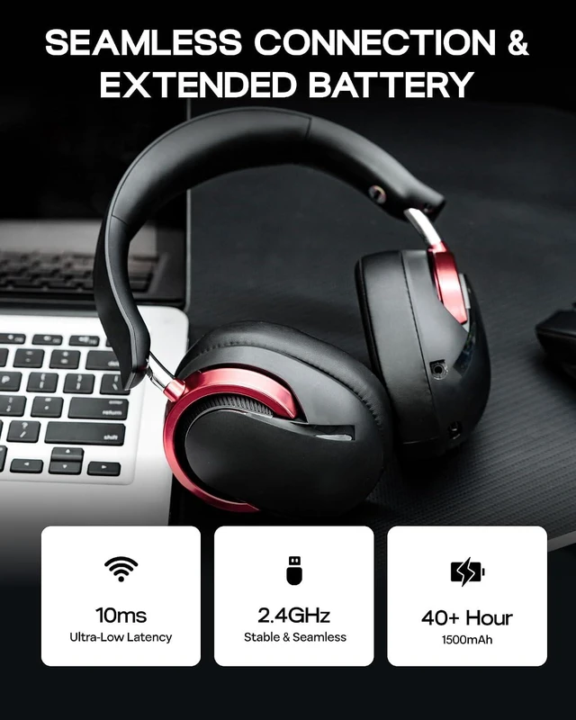 Alt view image 3 of 7 - Aula A700 Wireless Gaming Headset with 7.1 Surround Sound, 50mm Driver, 2.4GHz/BT/Wired, Gaming Headphone with Noise Canceling Mic, RGB Light, 40H Battery, for PS4/PS5/PC/Switch (Black Red)