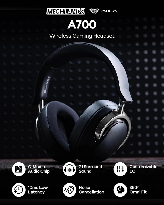 Alt view image 2 of 7 - AULA A700 Wireless Gaming Headset with 7.1 Surround Sound, 50mm Driver, 2.4GHz/BT/Wired, Gaming Headphone with Noise Canceling Mic, RGB Light, 40H Battery, for PS4/PS5/PC/Switch (Black Grey)