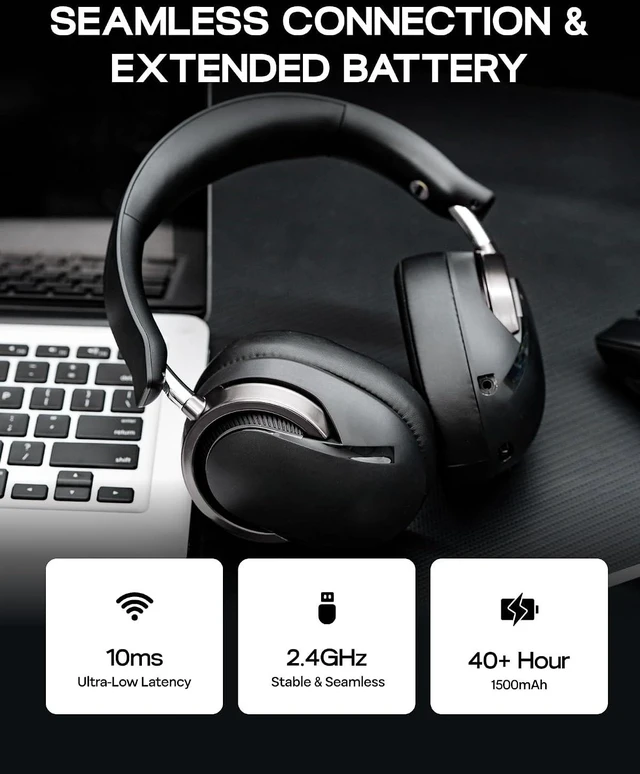 Alt view image 3 of 7 - AULA A700 Wireless Gaming Headset with 7.1 Surround Sound, 50mm Driver, 2.4GHz/BT/Wired, Gaming Headphone with Noise Canceling Mic, RGB Light, 40H Battery, for PS4/PS5/PC/Switch (Black Grey)