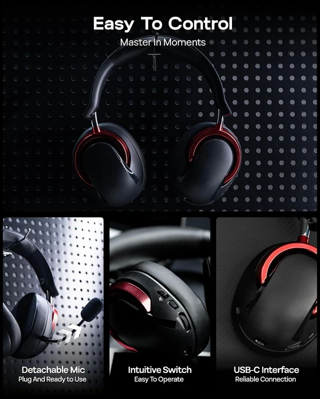 Alt view image 6 of 7 - Aula A700 Wireless Gaming Headset with 7.1 Surround Sound, 50mm Driver, 2.4GHz/BT/Wired, Gaming Headphone with Noise Canceling Mic, RGB Light, 40H Battery, for PS4/PS5/PC/Switch (Black Red)