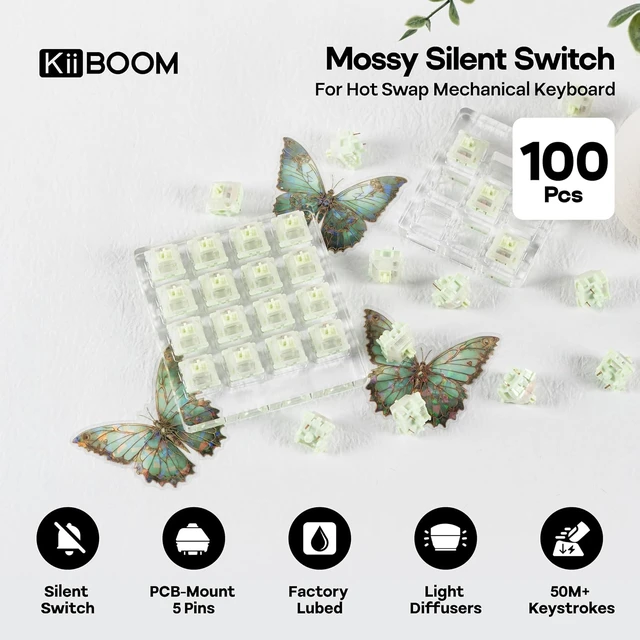 Alt view image 2 of 7 - Mossy Silent Mechanical Switch Set, 37gf Linear, Pre-Lubed, 100 PCS