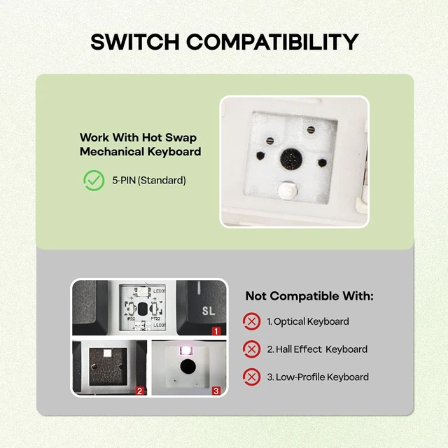 Alt view image 4 of 7 - Mossy Silent Mechanical Switch Set, 37gf Linear, Pre-Lubed, 100 PCS
