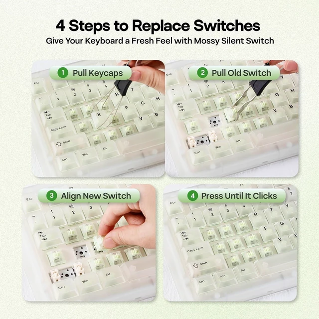 Alt view image 5 of 7 - Mossy Silent Mechanical Switch Set, 37gf Linear, Pre-Lubed, 100 PCS
