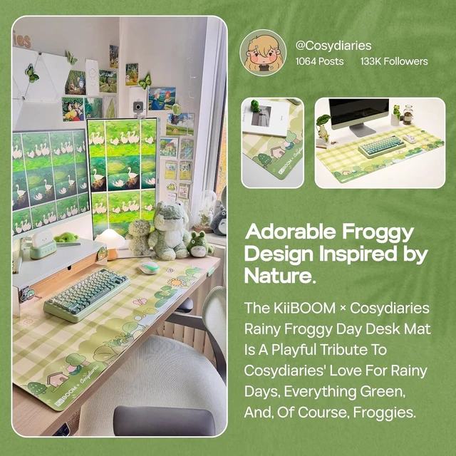 Alt view image 7 of 7 - M108 100% Full Size Silent Office Keyboard with Rainy Froggy Day Desk Mat