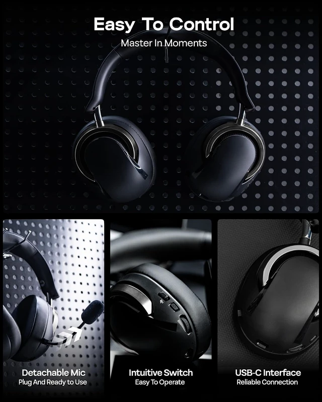 Alt view image 6 of 7 - AULA A700 Wireless Gaming Headset with 7.1 Surround Sound, 50mm Driver, 2.4GHz/BT/Wired, Gaming Headphone with Noise Canceling Mic, RGB Light, 40H Battery, for PS4/PS5/PC/Switch (Black Grey)