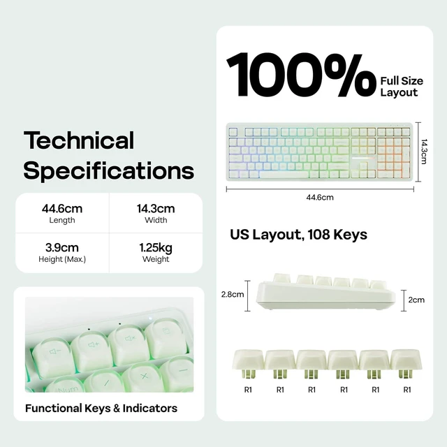 Alt view image 7 of 7 - M108 100% Full Size Silent Office Keyboard with Number Pad