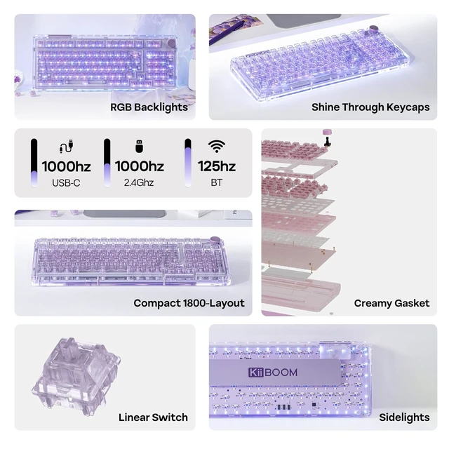 Alt view image 3 of 7 - Phantom 98 Crystal Mechanical Gaming Keyboard, Shine Through Keycap