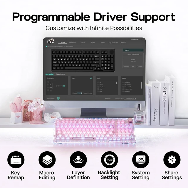 Alt view image 7 of 7 - Phantom 98 Crystal Mechanical Gaming Keyboard, Shine Through Keycap