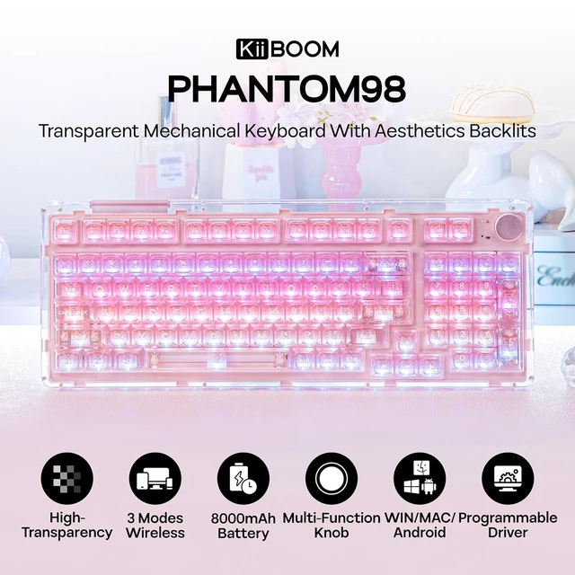 Alt view image 2 of 7 - Phantom 98 Crystal Mechanical Gaming Keyboard, Shine Through Keycap