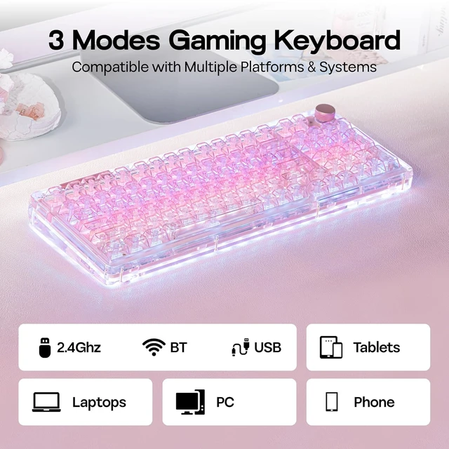Alt view image 6 of 7 - Phantom 98 Crystal Mechanical Gaming Keyboard, Shine Through Keycap