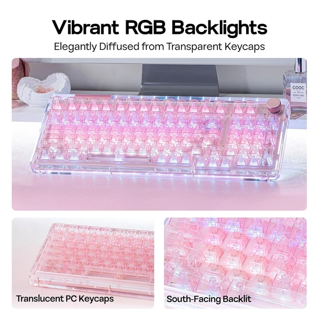 Alt view image 5 of 7 - Phantom 98 Crystal Mechanical Gaming Keyboard, Shine Through Keycap