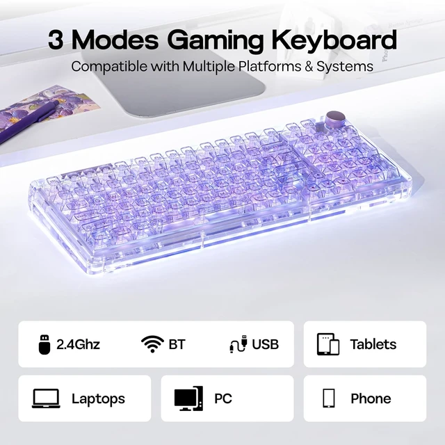 Alt view image 6 of 7 - Phantom 98 Crystal Mechanical Gaming Keyboard, Shine Through Keycap