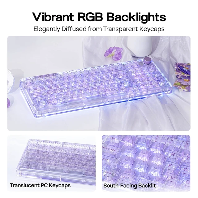 Alt view image 5 of 7 - Phantom 98 Crystal Mechanical Gaming Keyboard, Shine Through Keycap