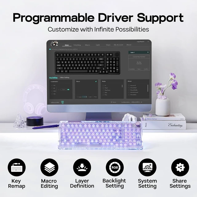 Alt view image 7 of 7 - Phantom 98 Crystal Mechanical Gaming Keyboard, Shine Through Keycap