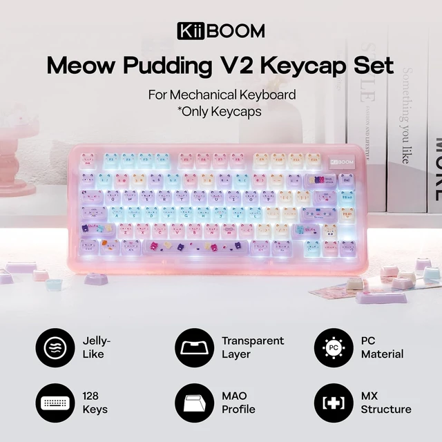 Alt view image 2 of 7 - Cute Cat Keycaps Set, Mao Profile, Cat Shape