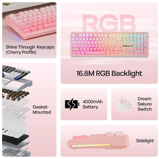 Alt view image 3 of 7 - Aula F108 100% Mechanical Keyboard with G7 Wireless Gaming Headset