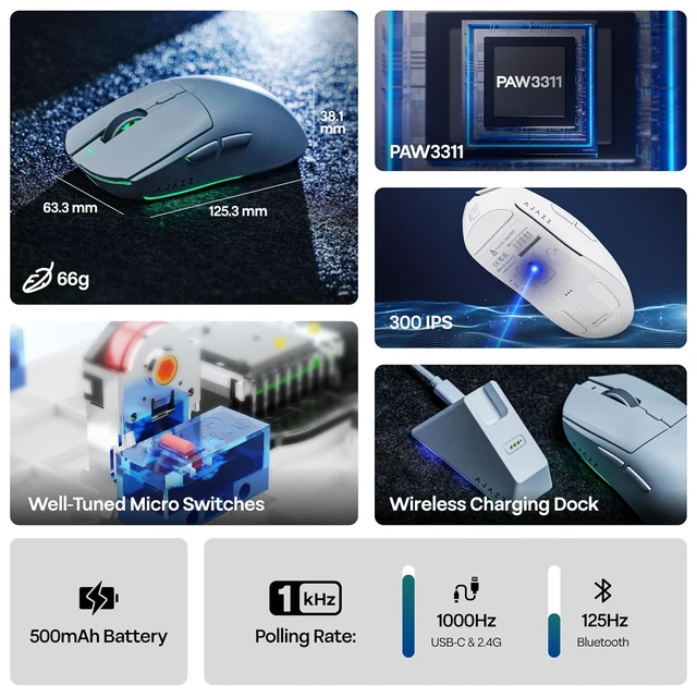 Alt view image 7 of 7 - Feker Alice98 Ergonomic 98 Keys Custom Mechanical Keyboard AJAZZ AJ139 V2 MC Gaming Mouse with Charging Base