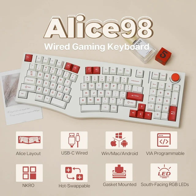 Alt view image 2 of 7 - Feker Alice98 Ergonomic 98 Keys Custom Mechanical Keyboard AJAZZ AJ139 V2 MC Gaming Mouse with Charging Base