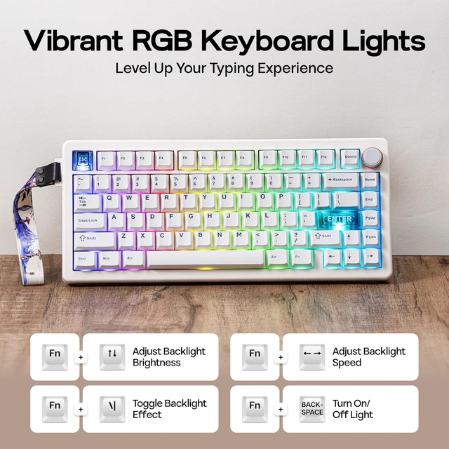 Alt view image 4 of 7 - CIDOO QK75 VIA Programmable 75% Compact Keyboard, USB-C/BT5.0/2.4Ghz Wireless, Hot Swappable Custom Mechanical Keyboard with Gasket Mounted, PC Plate, 4000mAh Battery for Win/Mac (White)