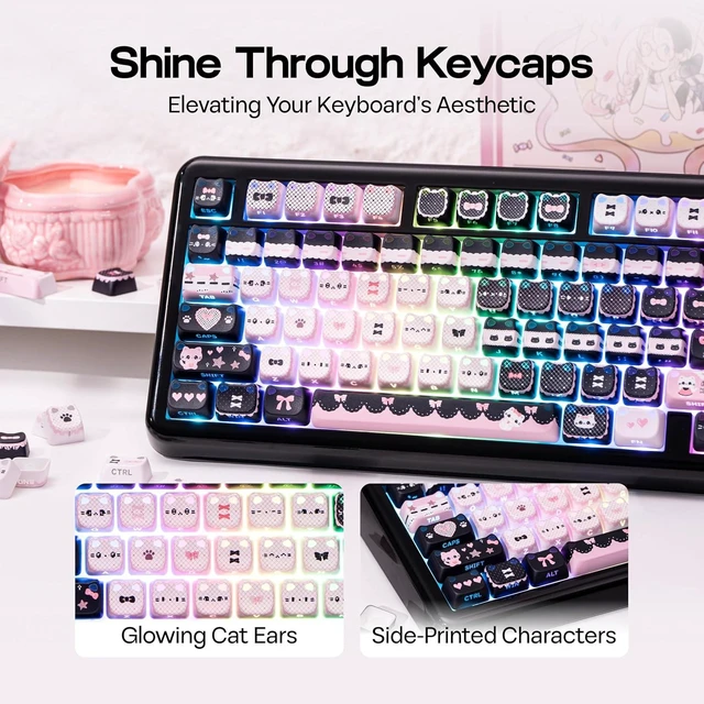 Alt view image 3 of 7 - Cute Cat Keycaps Set, Mao Profile, Cat Shape