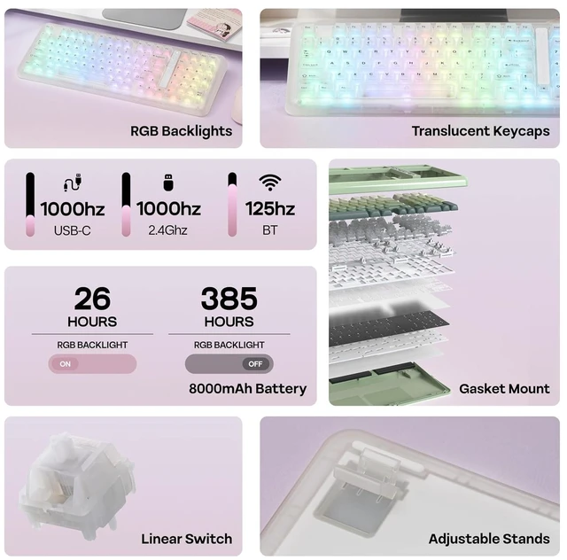 Alt view image 3 of 7 - Phantom98 Lite 96% Wireless Mechanical Gaming Keyboard, VIA Custom
