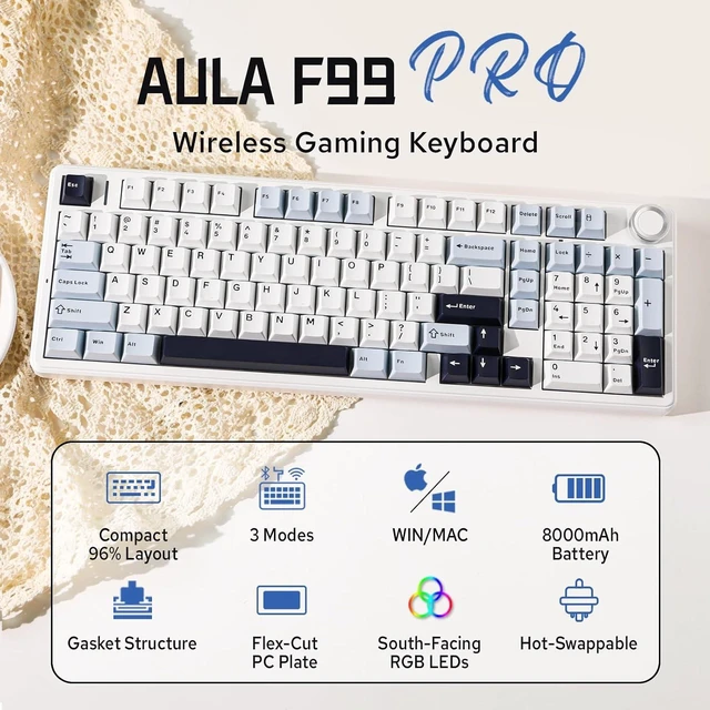 Alt view image 2 of 7 - Aula F99 PRO 96% Mechanical Keyboard with 70 Pieces Matcha V2 Switches