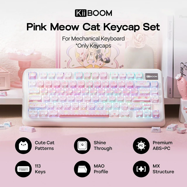 Alt view image 2 of 7 - Cute Cat Keycaps Set, Mao Profile, Cat Shape