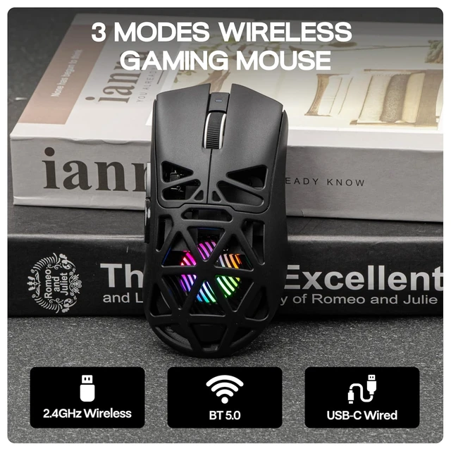 Alt view image 6 of 7 - Aula SC620 Gaming Mouse, 2.4G/USB-C/BT Wireless Mouse with 400mAh Battery, Adjustable 12,000 DPI & 1000 Polling Rate, PAW3311 Sensor, RGB Lighting, Programmable Buttons, for Win/Mac (Black)