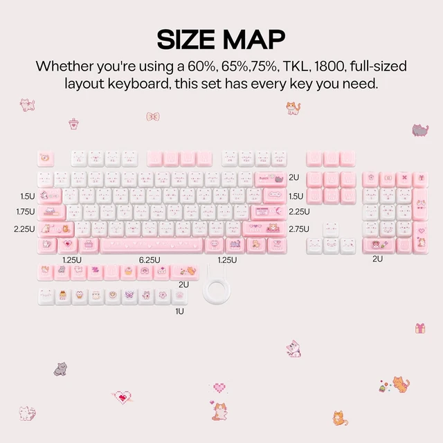Alt view image 7 of 7 - Cute Cat Keycaps Set, Mao Profile, Cat Shape