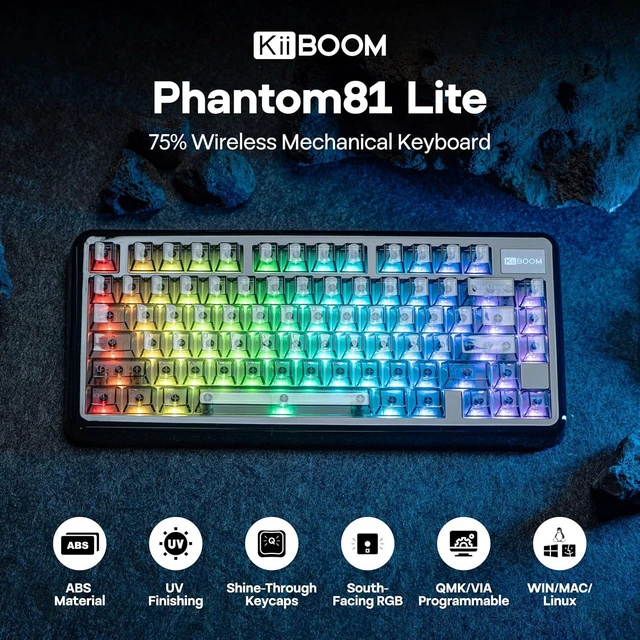 Alt view image 2 of 7 - Phantom81 Lite 75% Gasket Mechanical Keyboard, VIA Programmable