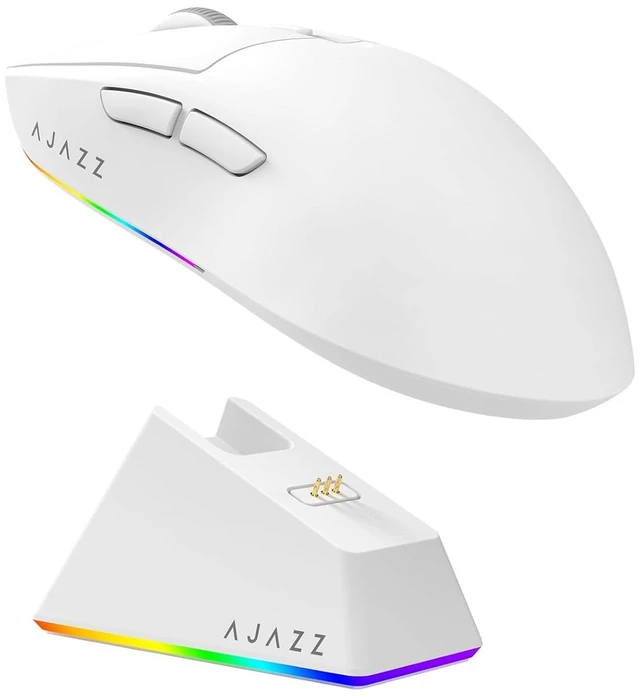 Main image of AJAZZ AJ139 V2 MC Gaming Mouse with Charging Base, Adjustable 12,000 DPI, PAW3311 Sensor, 3 Modes Wireless Mouse, 500mAh Battery, 1000 Polling Rate, 66g Lightweight, Win/Mac (White)