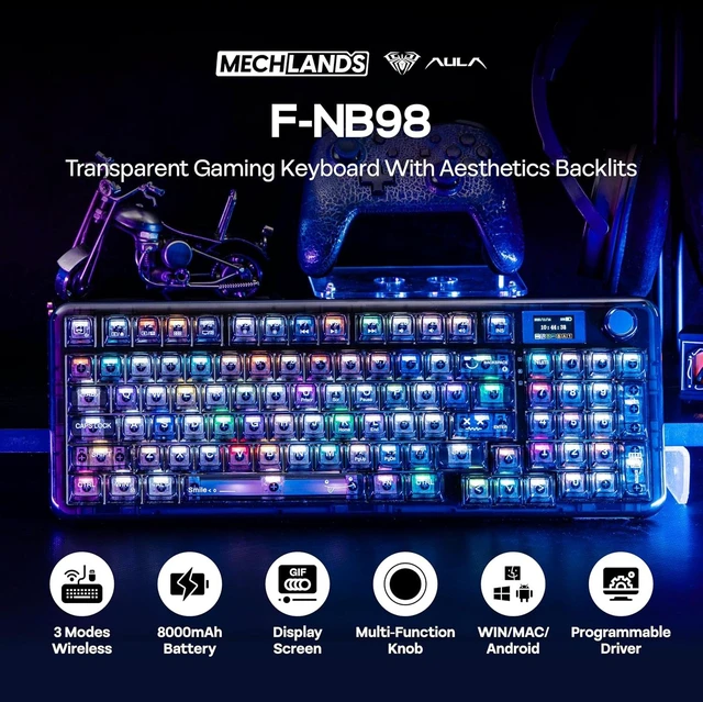 Alt view image 2 of 7 - F-NB98 Transparent Keyboard with AJ139 V2 MC Gaming Mouse with Charging Base