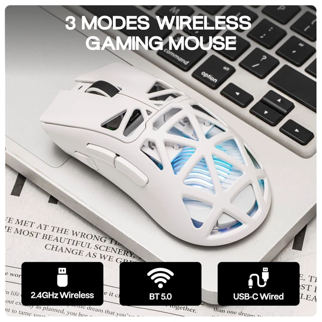 Alt view image 4 of 7 - Aula SC620 Gaming Mouse, 2.4G/USB-C/BT Wireless Mouse with 400mAh Battery, Adjustable 12,000 DPI & 1000 Polling Rate, PAW3311 Sensor, RGB Lighting, Programmable Buttons, for Win/Mac (White)