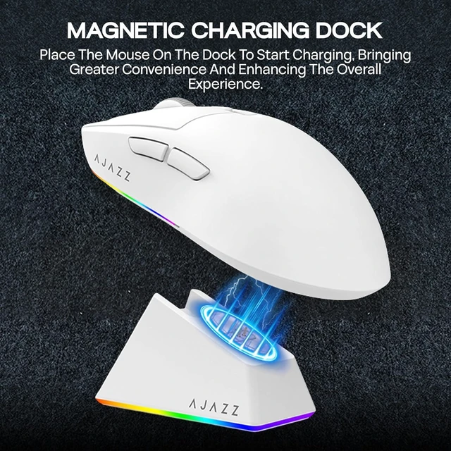 Alt view image 4 of 7 - AJAZZ AJ139 V2 MC Gaming Mouse with Charging Base, Adjustable 12,000 DPI, PAW3311 Sensor, 3 Modes Wireless Mouse, 500mAh Battery, 1000 Polling Rate, 66g Lightweight, Win/Mac (White)