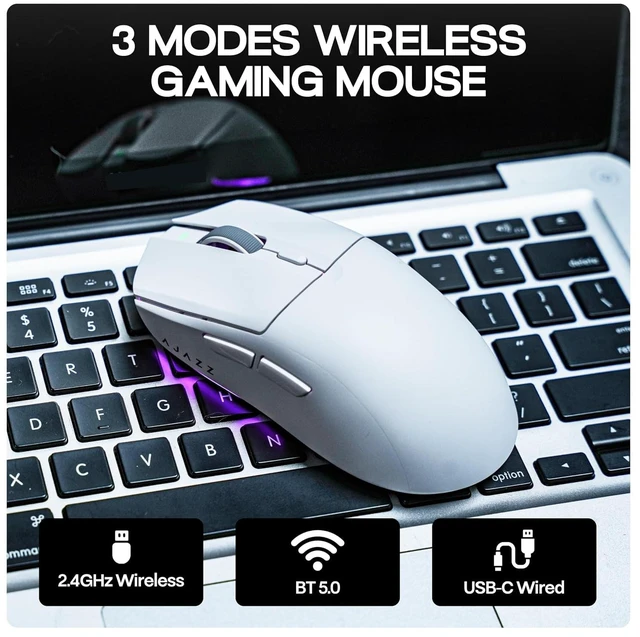 Alt view image 5 of 7 - AJAZZ AJ139 V2 MC Gaming Mouse with Charging Base, Adjustable 12,000 DPI, PAW3311 Sensor, 3 Modes Wireless Mouse, 500mAh Battery, 1000 Polling Rate, 66g Lightweight, Win/Mac (White)