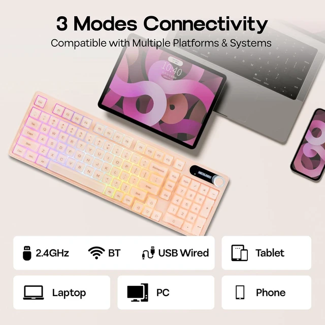 Alt view image 5 of 7 - M98 Silent Office Keyboard with Number Pad, 3 Modes Wireless