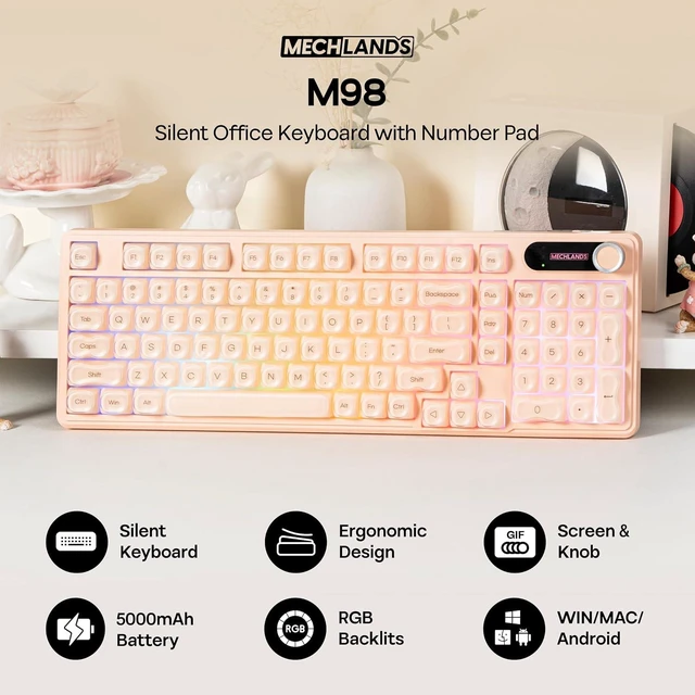 Alt view image 2 of 7 - M98 Silent Office Keyboard with Number Pad, 3 Modes Wireless