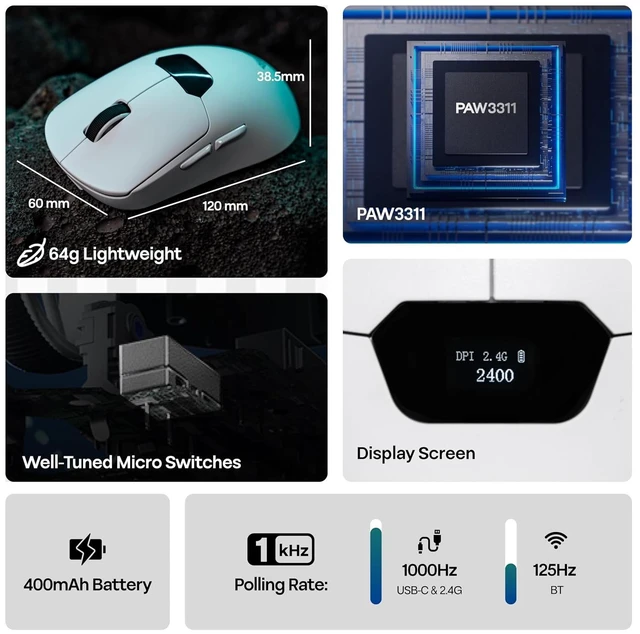 Alt view image 3 of 7 - Aula SC390 Lightweight Gaming Mouse with Display Screen