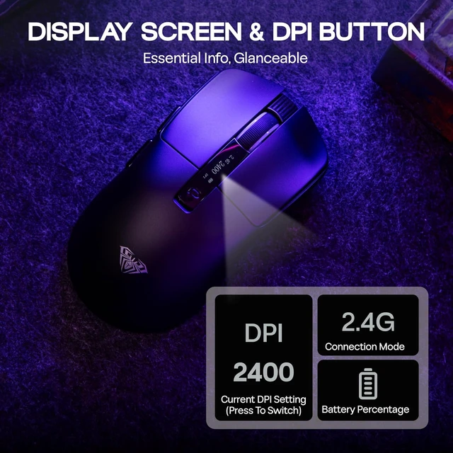 Alt view image 4 of 7 - Aula SC590 PRO Gaming Mouse with Display Screen, 2.4G/USB-C/BT