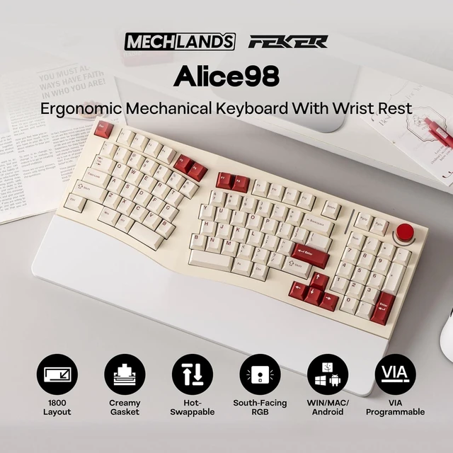 Alt view image 2 of 7 - Feker Alice98 Ergonomic 98 Keys Custom Mechanical Keyboard